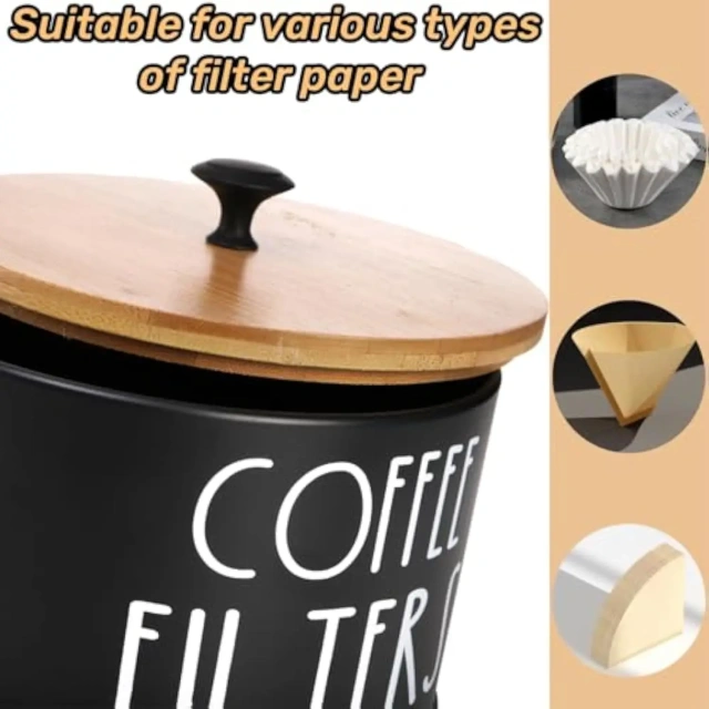 Rustic Coffee Filter Storage Container with Bamboo Lid Metal Coffee Filter Dispenser Pod Organizer Basket Coffee Filter Holder