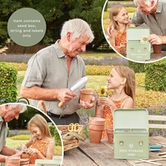 Metal Seed Packet Organizer with Garden String and Bamboo Plant Labels Seed Container Seed Storage Box