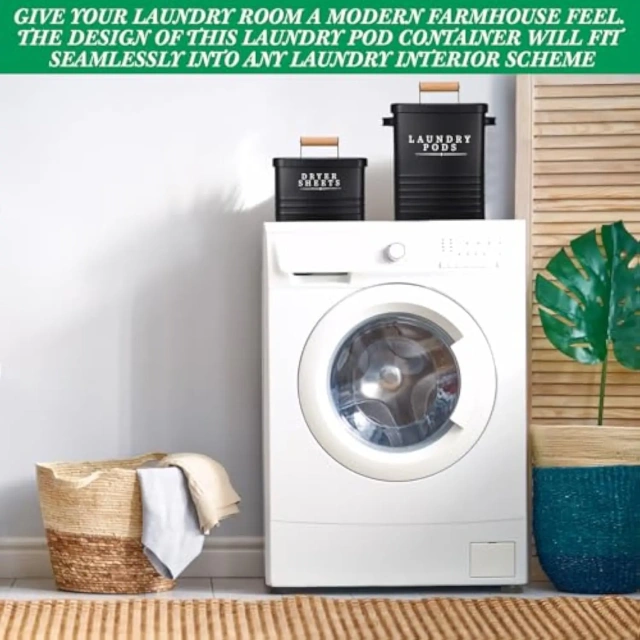 2 Pcs Laundry Pod Container with Dryer Sheet Holder Laundry Room Storage Container Box with Lid Metal Dryer Sheet Dispenser