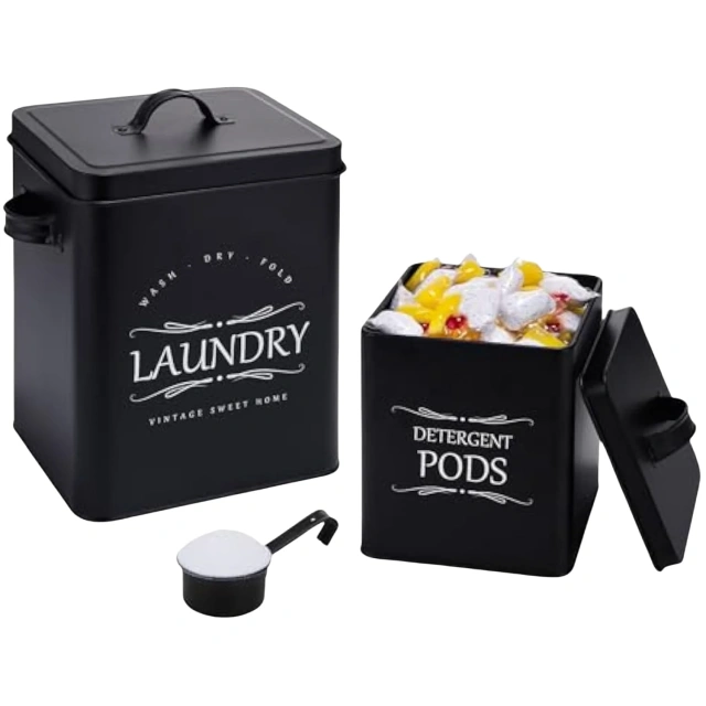 洗衣液容器套装 2 件装洗涤剂容器 带勺洗衣液片和洗衣凝珠容器