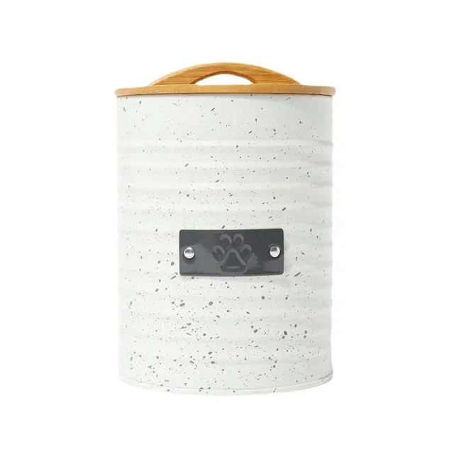 Factory Custom Metal Airtight Storage Box Pet Food Snack Container with sealed Wooden Lid for Storing Dog Food and Cat Food