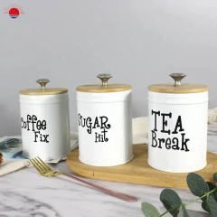 Top Sale Set of 3 Round Tea Coffee Sugar Kitchen Household Bamboo Lid Storage Container