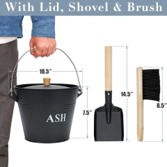 Factory Custom Fireplace Container Coal Storage Galvanized Iron Ash Pail Ash Bucket with Lid and Handle for Fireplace