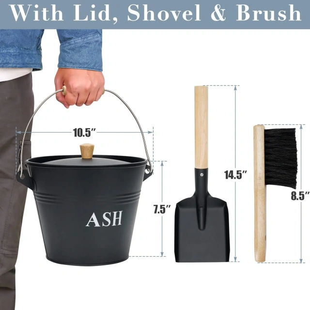 Factory Custom Fireplace Container Coal Storage Galvanized Iron Ash Pail Ash Bucket with Lid and Handle for Fireplace