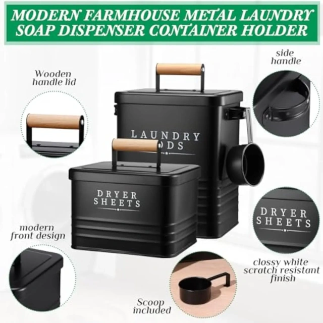 2 Pcs Laundry Pod Container with Dryer Sheet Holder Laundry Room Storage Container Box with Lid Metal Dryer Sheet Dispenser