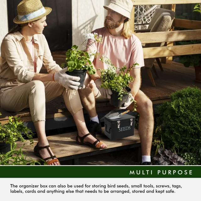 Factory Custom Logo Metal Garden Seed Storage Box with Dividers Seeds Packet Organizer Case for Gardening