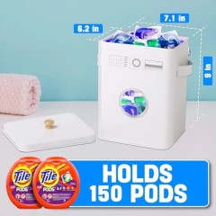 Metal Laundry Pod Container with Lift-Up Lid Wooden Handle for Laundry Room Organization, Dishwasher Pods Container