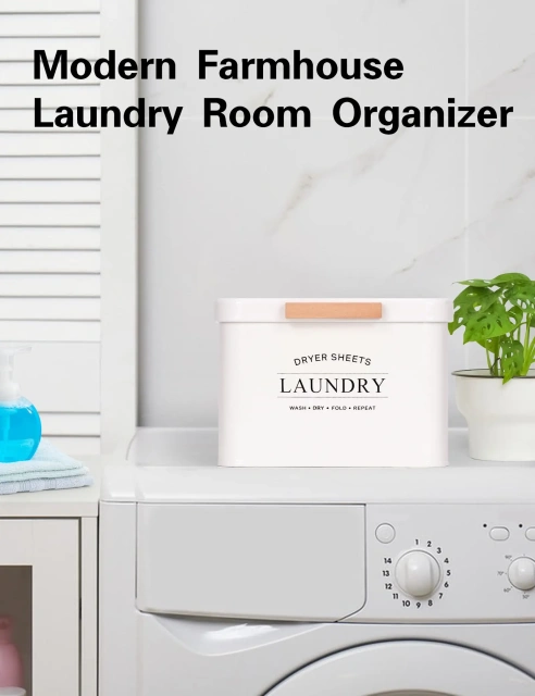 Metal Farmhouse Dryer Sheet Container Dryer Sheet Holder with Hinged Lid for Laundry Room Organization