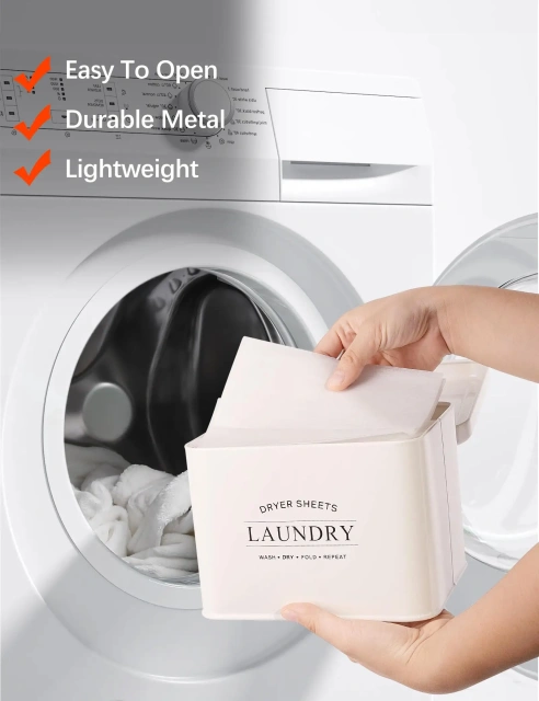 Metal Farmhouse Dryer Sheet Container Dryer Sheet Holder with Hinged Lid for Laundry Room Organization