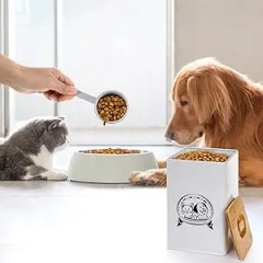 狗粮储存容器三件套金属宠物零食容器套装，带竹子和勺子，狗和猫饼干罐，适用于狗