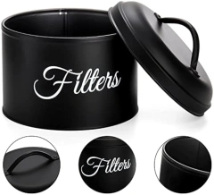 黑色搪瓷篮咖啡过滤器架储物容器带盖质朴圆形金属咖啡过滤器分配器