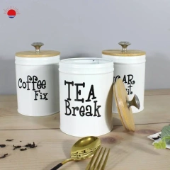 Top Sale Set of 3 Round Tea Coffee Sugar Kitchen Household Bamboo Lid Storage Container