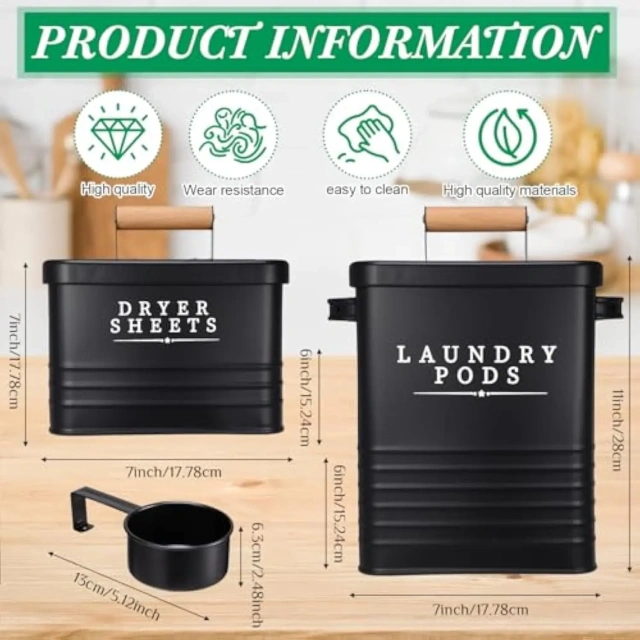 2 Pcs Laundry Pod Container with Dryer Sheet Holder Laundry Room Storage Container Box with Lid Metal Dryer Sheet Dispenser
