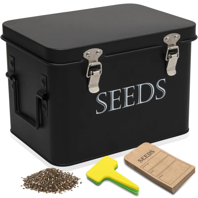 Factory Custom Logo Metal Garden Seed Storage Box with Dividers Seeds Packet Organizer Case for Gardening