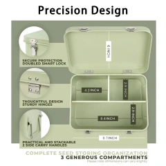 Metal Seed Storage Box Seeds Packet Container for Gardening Seed Envelope Storage Box with Portable Handle & Safety Lock