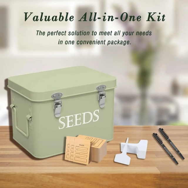 Metal Seed Storage Box Seeds Packet Container for Gardening Seed Envelope Storage Box with Portable Handle & Safety Lock