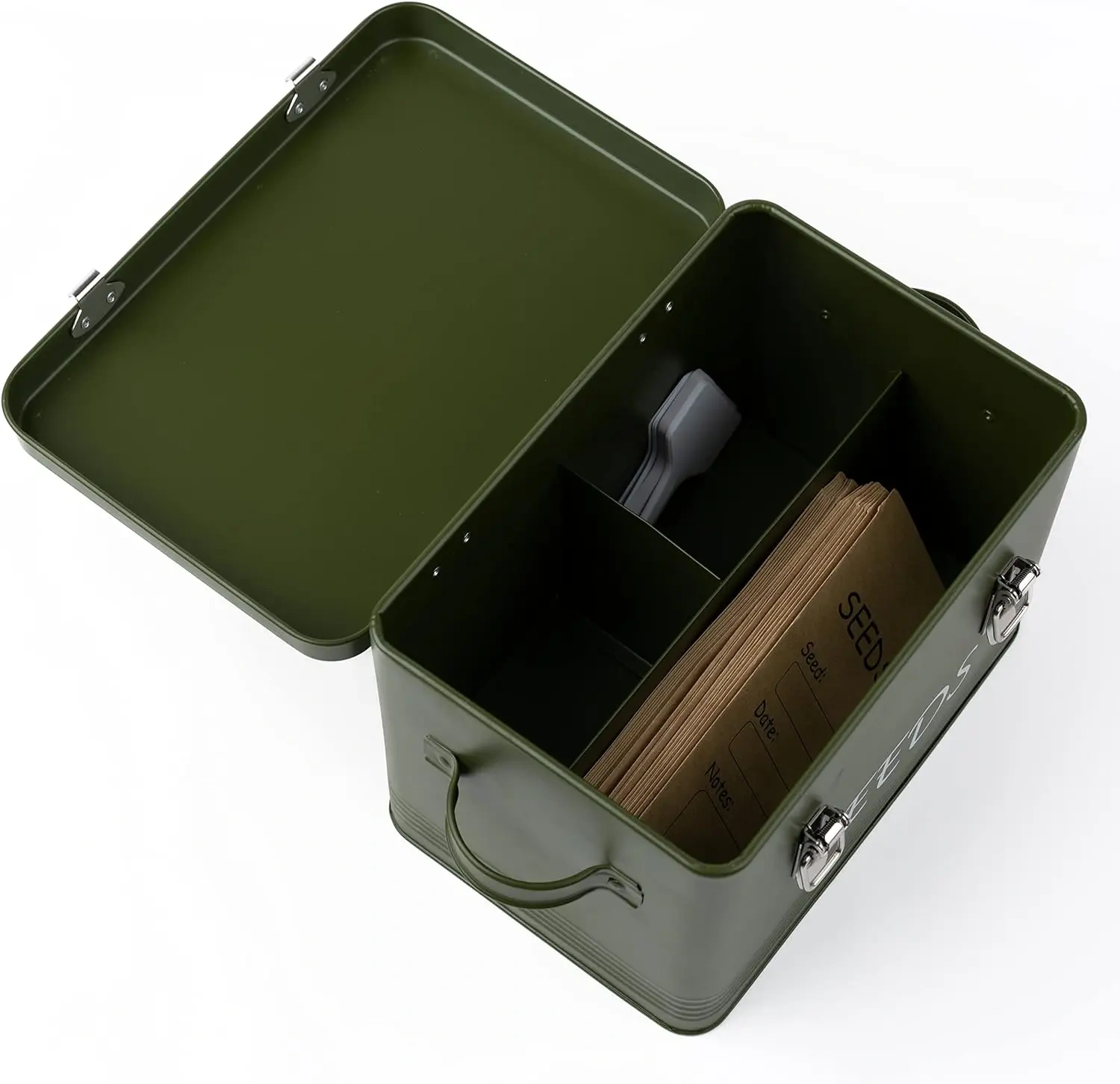 Seed Packet Container with Lid Garden 3 Compartments Seed Bin Metal Seed Bin Storage Organizer