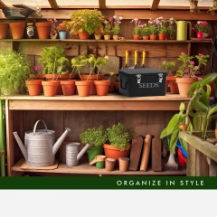 Factory Custom Logo Metal Garden Seed Storage Box with Dividers Seeds Packet Organizer Case for Gardening