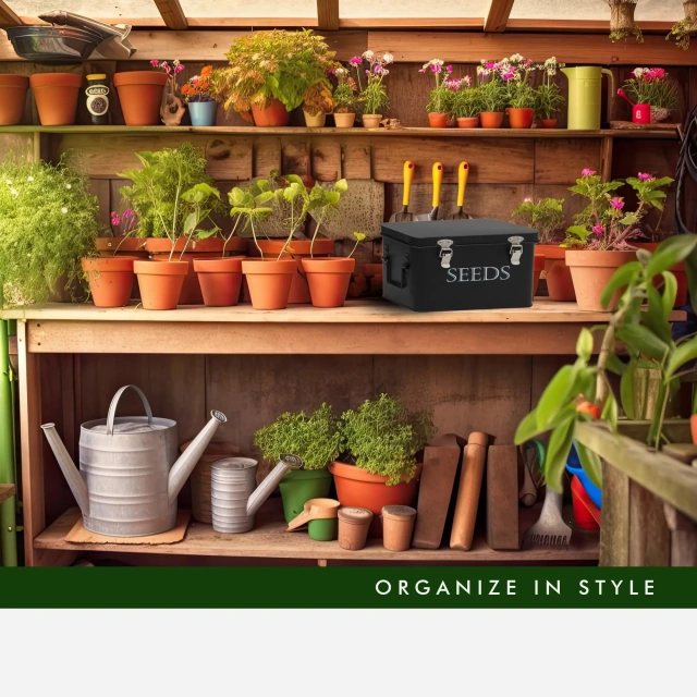 Factory Custom Logo Metal Garden Seed Storage Box with Dividers Seeds Packet Organizer Case for Gardening