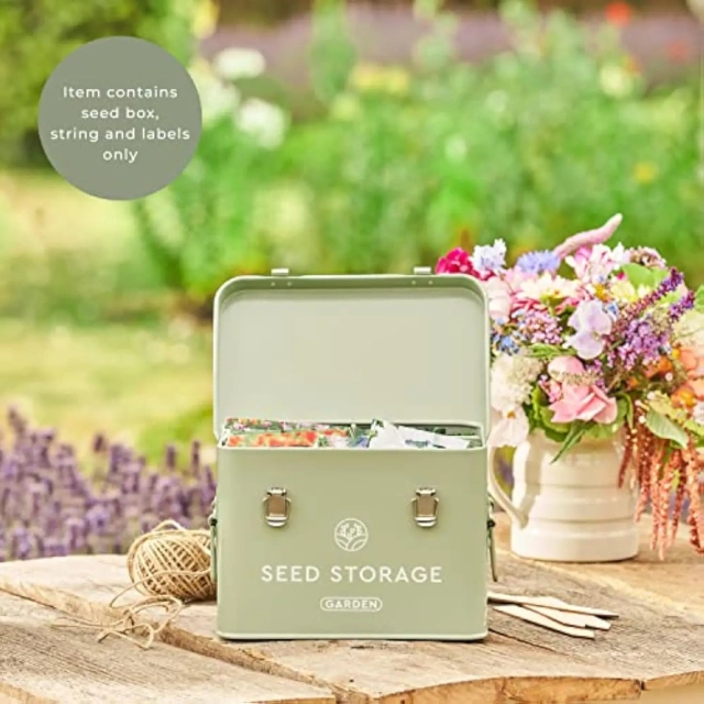 Metal Seed Packet Organizer with Garden String and Bamboo Plant Labels Seed Container Seed Storage Box
