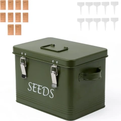 Seed Packet Container with Lid Garden 3 Compartments Seed Bin Metal Seed Bin Storage Organizer