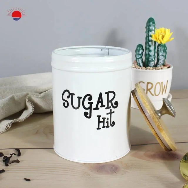 Top Sale Set of 3 Round Tea Coffee Sugar Kitchen Household Bamboo Lid Storage Container