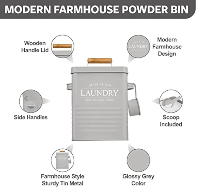 Space Saving Laundry Room Organization & Laundry Powder Container Metal Laundry Soap Dispenser Container Holder with Scoop