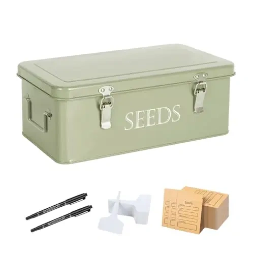 Metal Seed Storage Box Seeds Packet Container for Gardening Seed Envelope Storage Box with Portable Handle & Safety Lock
