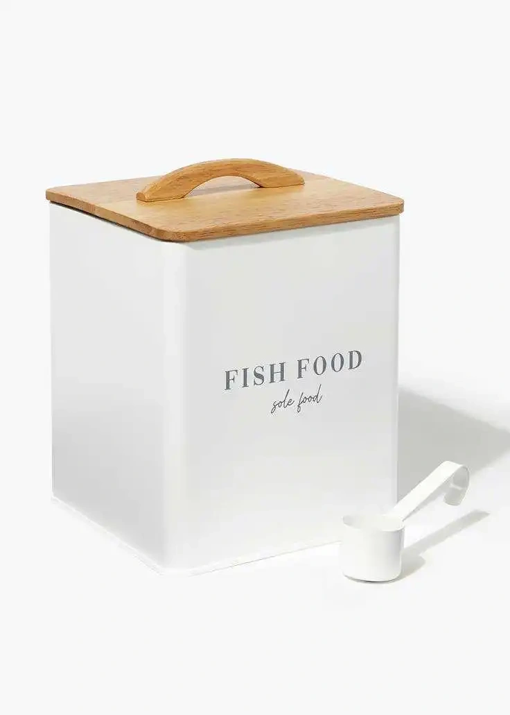 工厂定制金属密封储物盒宠物食品零食容器，带密封木盖，用于储存狗粮和猫粮