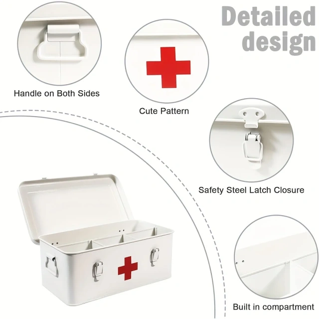 Factory Custom Metal First Aid Medicine Box Household Storage Box Galvanized Iron Metal Comprehensive Emergency First Aid Box