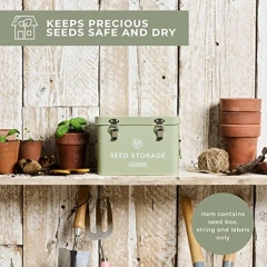Metal Seed Packet Organizer with Garden String and Bamboo Plant Labels Seed Container Seed Storage Box