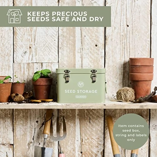 Metal Seed Packet Organizer with Garden String and Bamboo Plant Labels Seed Container Seed Storage Box