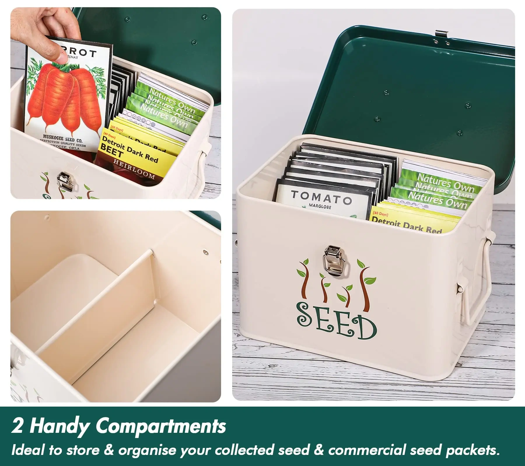 Factory Custom Galvanized Iron Metal Seed Storage Box With Side Handles and Latches