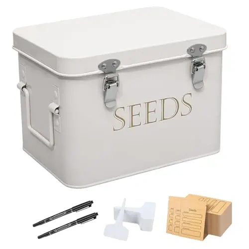 Metal Seed Storage Box Seeds Packet Container for Gardening Seed Envelope Storage Box with Portable Handle & Safety Lock