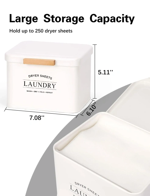 Metal Farmhouse Dryer Sheet Container Dryer Sheet Holder with Hinged Lid for Laundry Room Organization