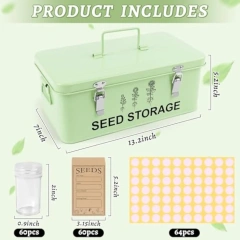 60 Slots Seed Storage Organizer, Metal Seed Saving Box with Lid and Safety Locks, Seed Bin Seed Storage Container