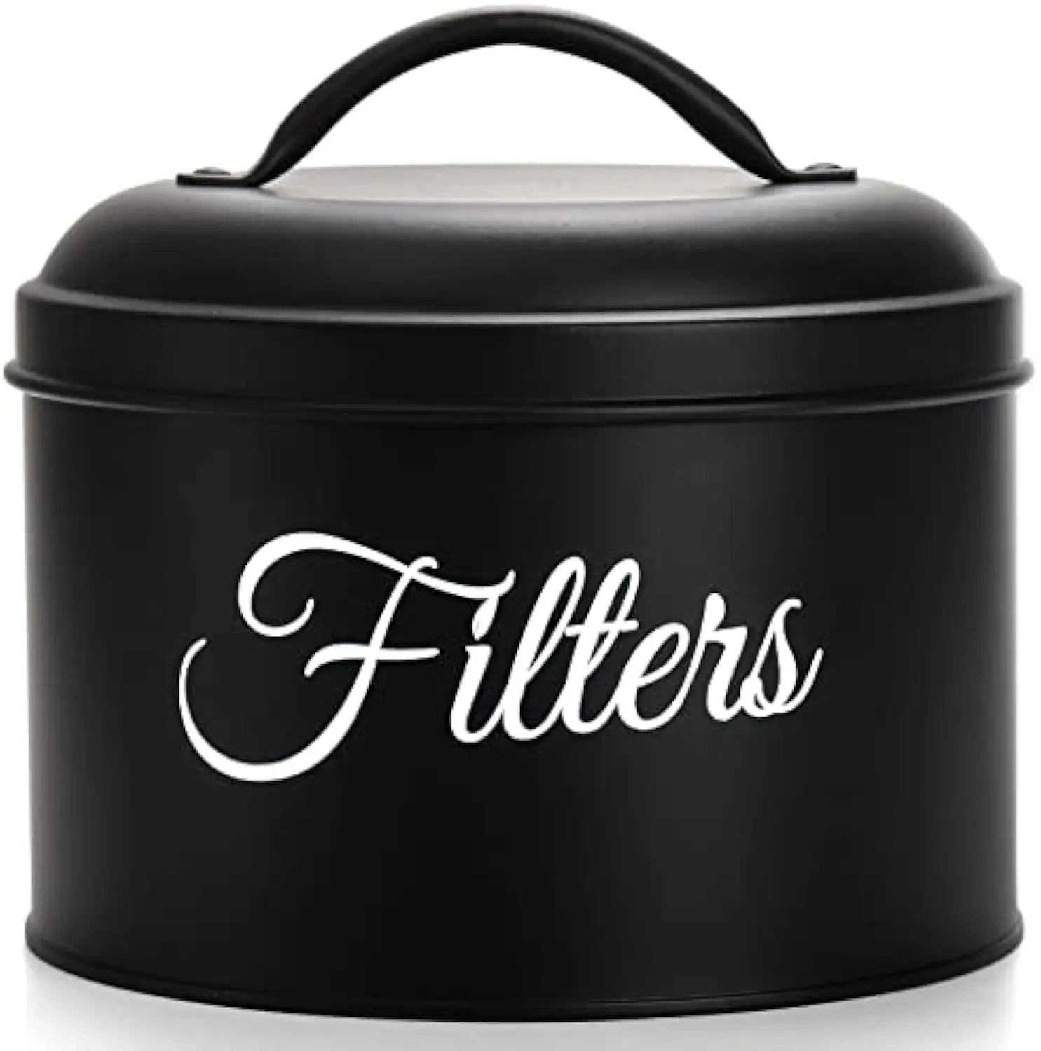 Black Coffee Filter Holder Storage Container with Lid Rustic Round Metal Coffee Filter Dispenser
