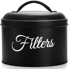 黑色搪瓷篮咖啡过滤器架储物容器带盖质朴圆形金属咖啡过滤器分配器