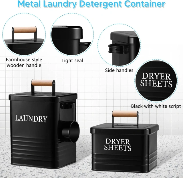 金属洗衣粉容器，带烘干纸支架，现代农舍洗衣液容器