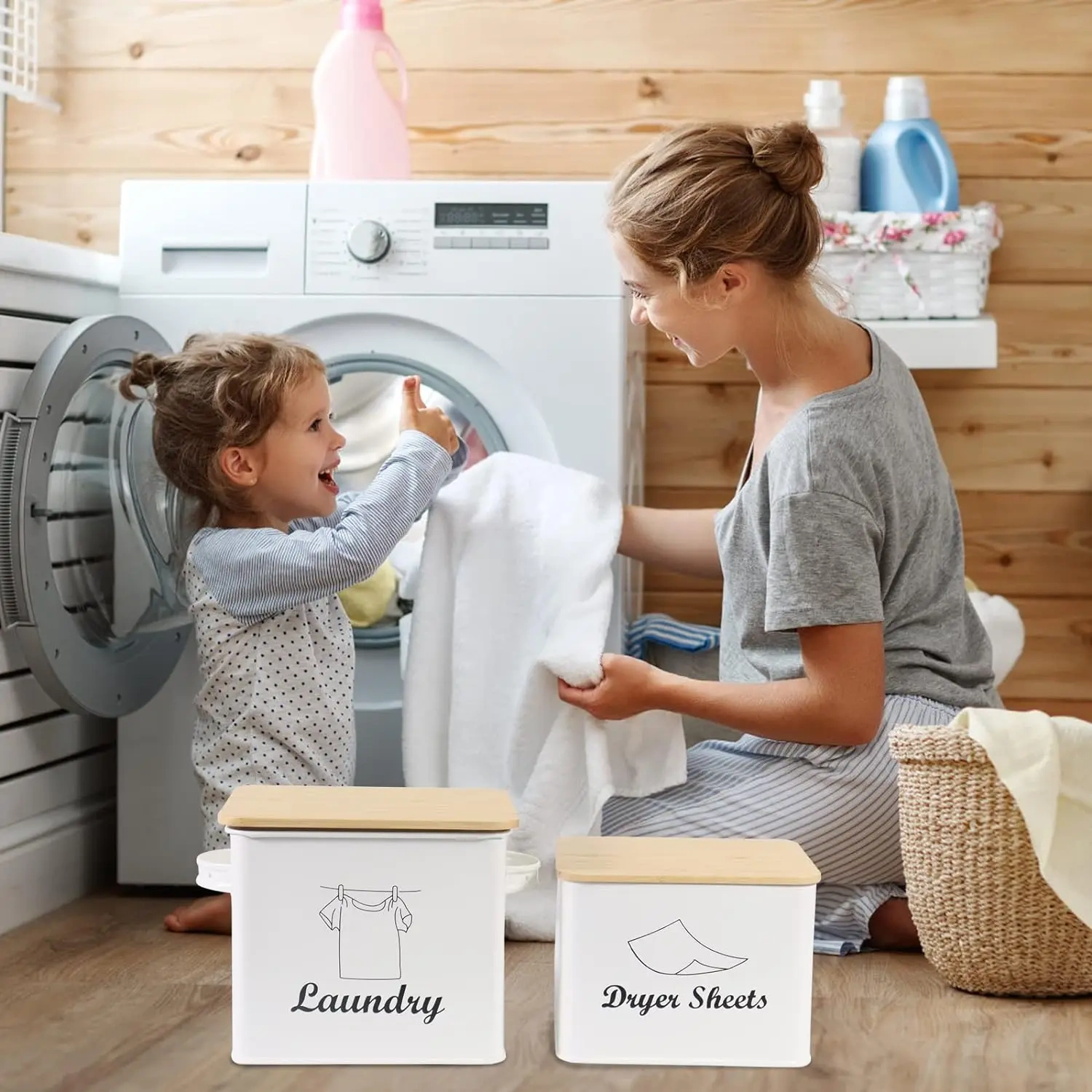 Set of Laundry Powder Bin & Dryer Sheets Holder Laundry Detergent Powder Storage Box