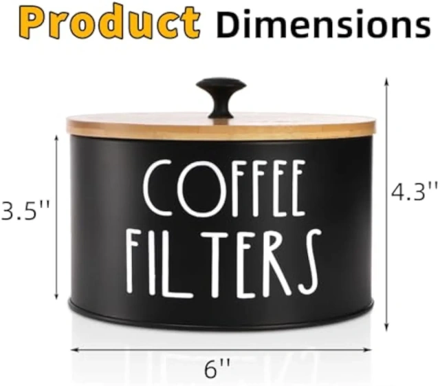 Rustic Coffee Filter Storage Container with Bamboo Lid Metal Coffee Filter Dispenser Pod Organizer Basket Coffee Filter Holder