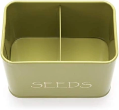 Seed Storage Box Organizer in Green. Compact Seed Packet Container with Lid