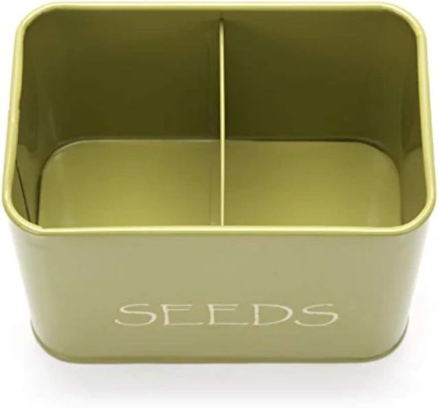 Seed Storage Box Organizer in Green. Compact Seed Packet Container with Lid
