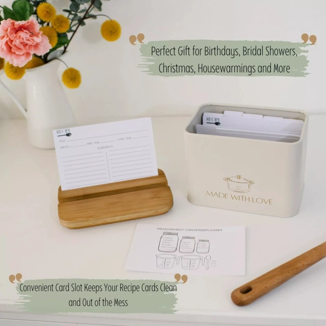 Factory Durable Recipe Card Box Thicker Metal Luxury Recipe Cards and Box Set Beautiful Recipe Box with Cards and Dividers