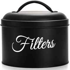 黑色搪瓷篮咖啡过滤器架储物容器带盖质朴圆形金属咖啡过滤器分配器