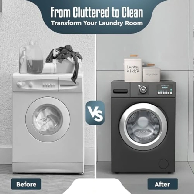 2-Set Laundry Pods Container With Dryer Sheet holder Matte Cream Large Metal Laundry Pod Container & Dryer Sheets Holder