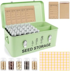 60 Slots Seed Storage Organizer, Metal Seed Saving Box with Lid and Safety Locks, Seed Bin Seed Storage Container