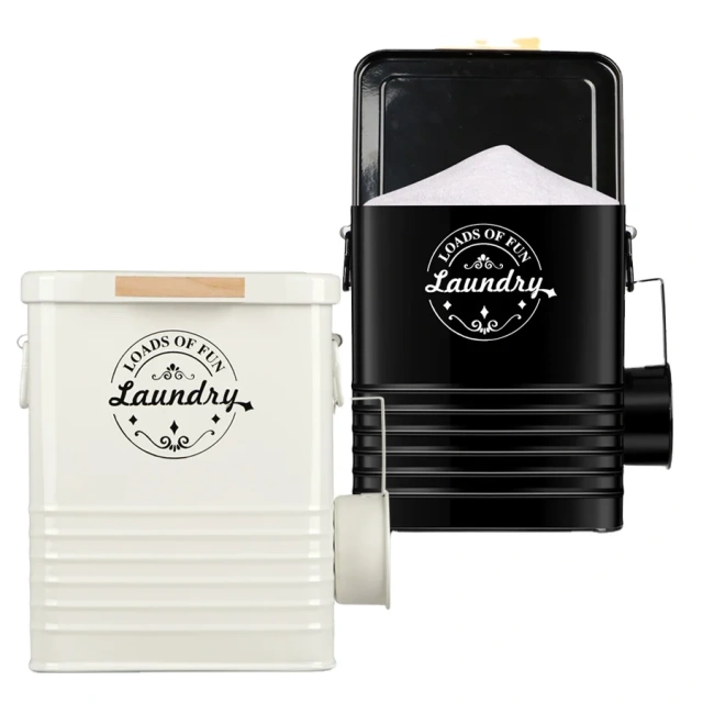 洗衣粉容器分配器支架洗衣房收纳金属洗衣皂分配器带勺子和盖子