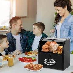 面包储物箱厨房容器带卷盖铁制台面容器双层金属面包盒