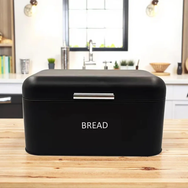 镀锌铁面包盒厨房台面金属储物面包盒柜复古黑色带窗口面包盒